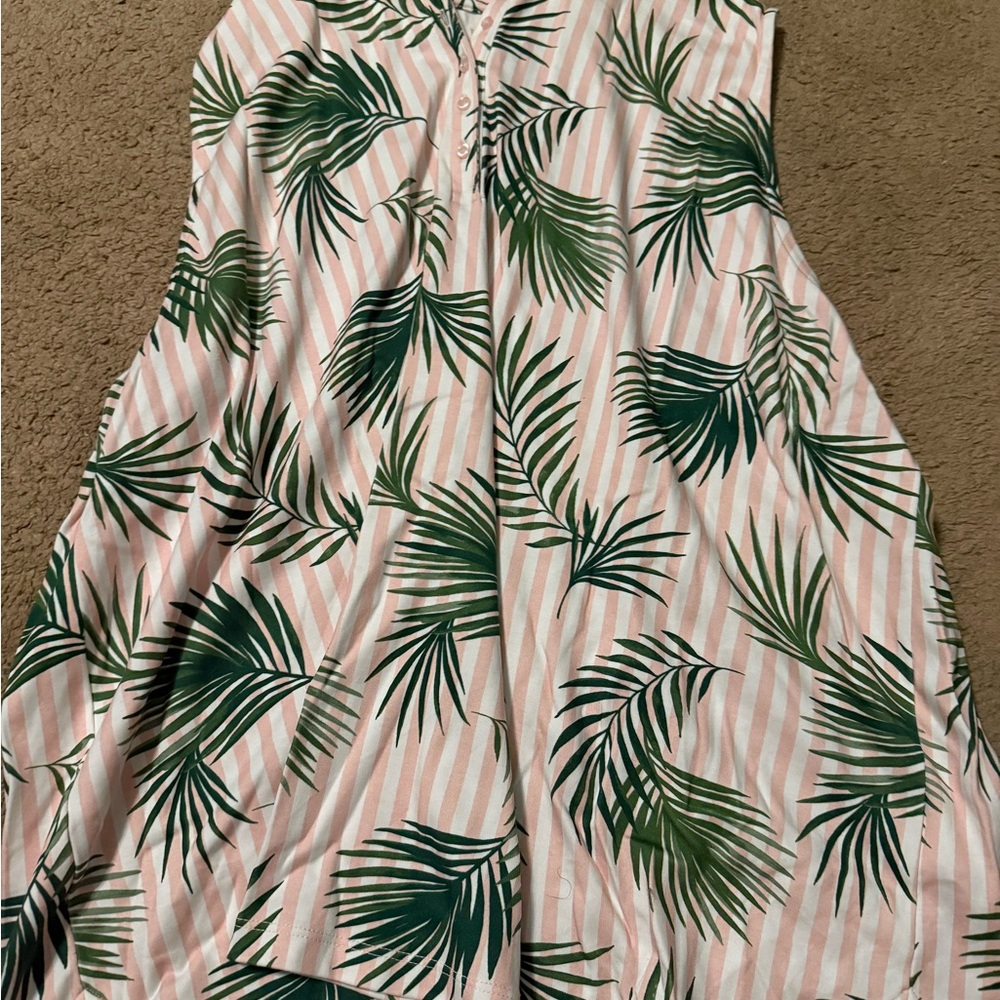 Lands' End Pink and Green Palm Print Top